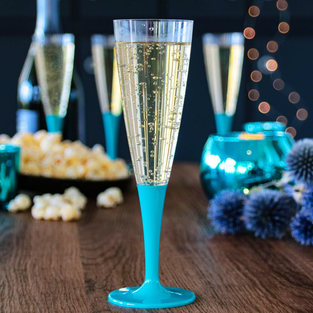 Table'Colors Lot de 100 Flutes Champagne Lavable et Réutilisable 14cl - Verre 100% Recyclable, Grande Stabilité, Rigidité Design Élégant - Parfait pour Anniversaire, Mariage (Turquoise)