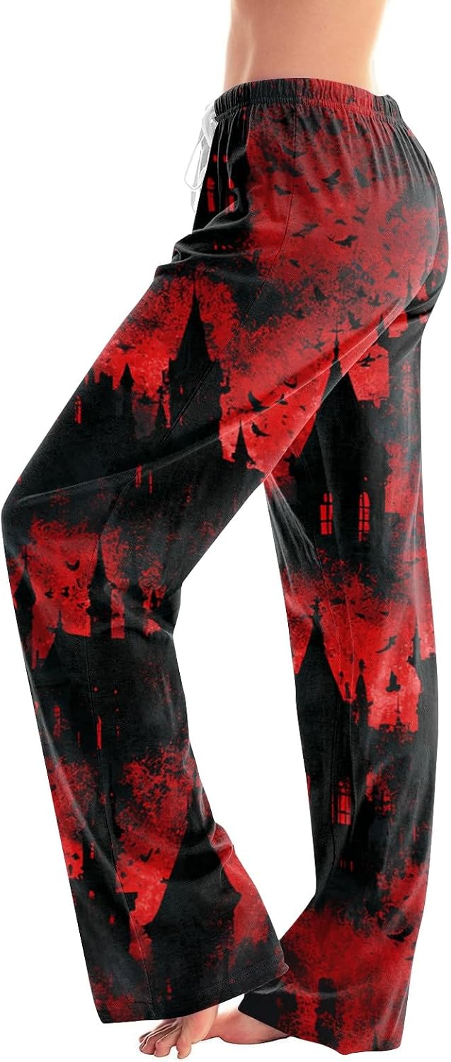 Halloween Pants for Women Cute Active Costumes Fall Pumpkin Pjs Baggy Holiday Party Sweatpants Spooky Bat Sweat Pant