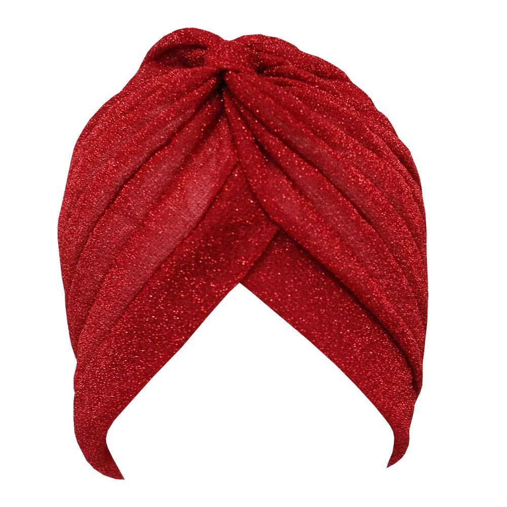 GETACOTA Pleated Glitter Turban for Women Stretchy Hat Beanie Headwrap Knot Twist Elastic Chemo Slip on Cap Headwear Accessories (red)