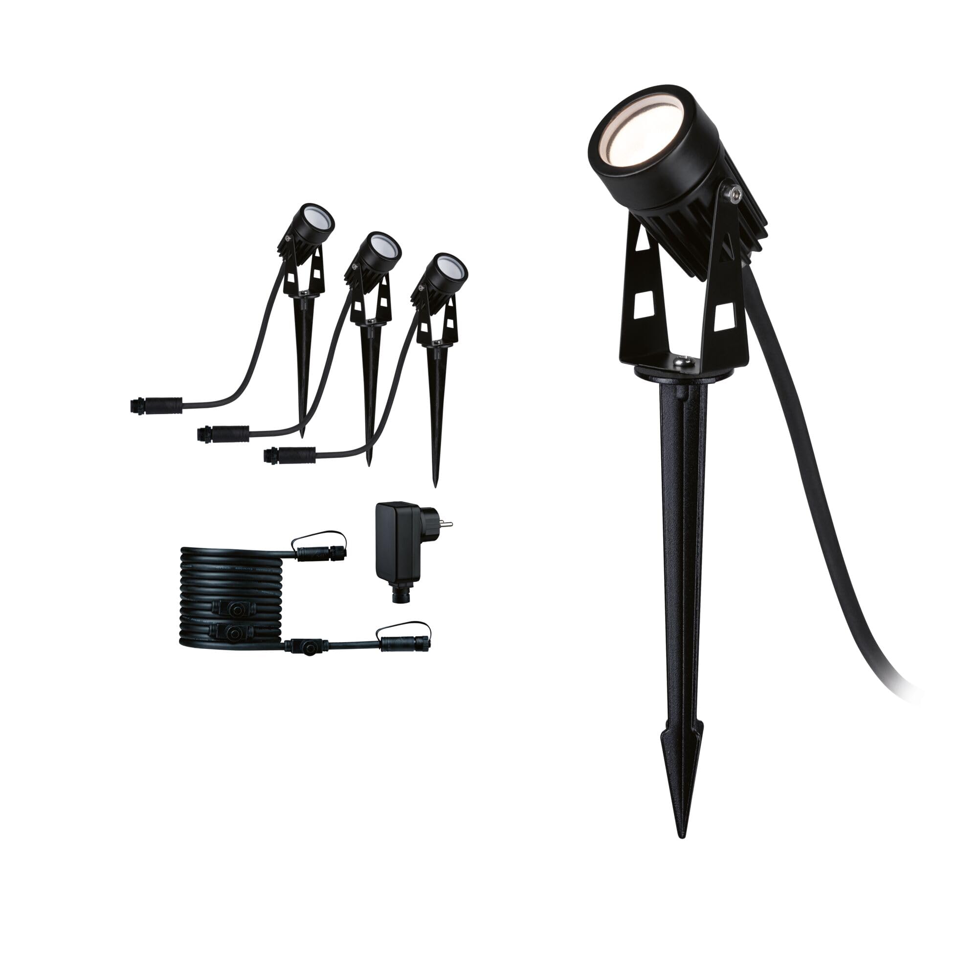 Paulmann 94373 Plug & Shine Projecteur de jardin LED blanc chaud Set de base IP65 3000K 3x3,5W 21VA Noir