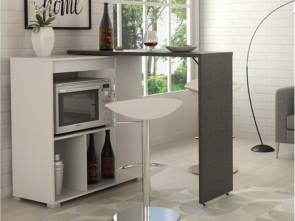 Vente-unique - Mobile Bar Girevole Bianco e Calcestruzzo - SATURNE