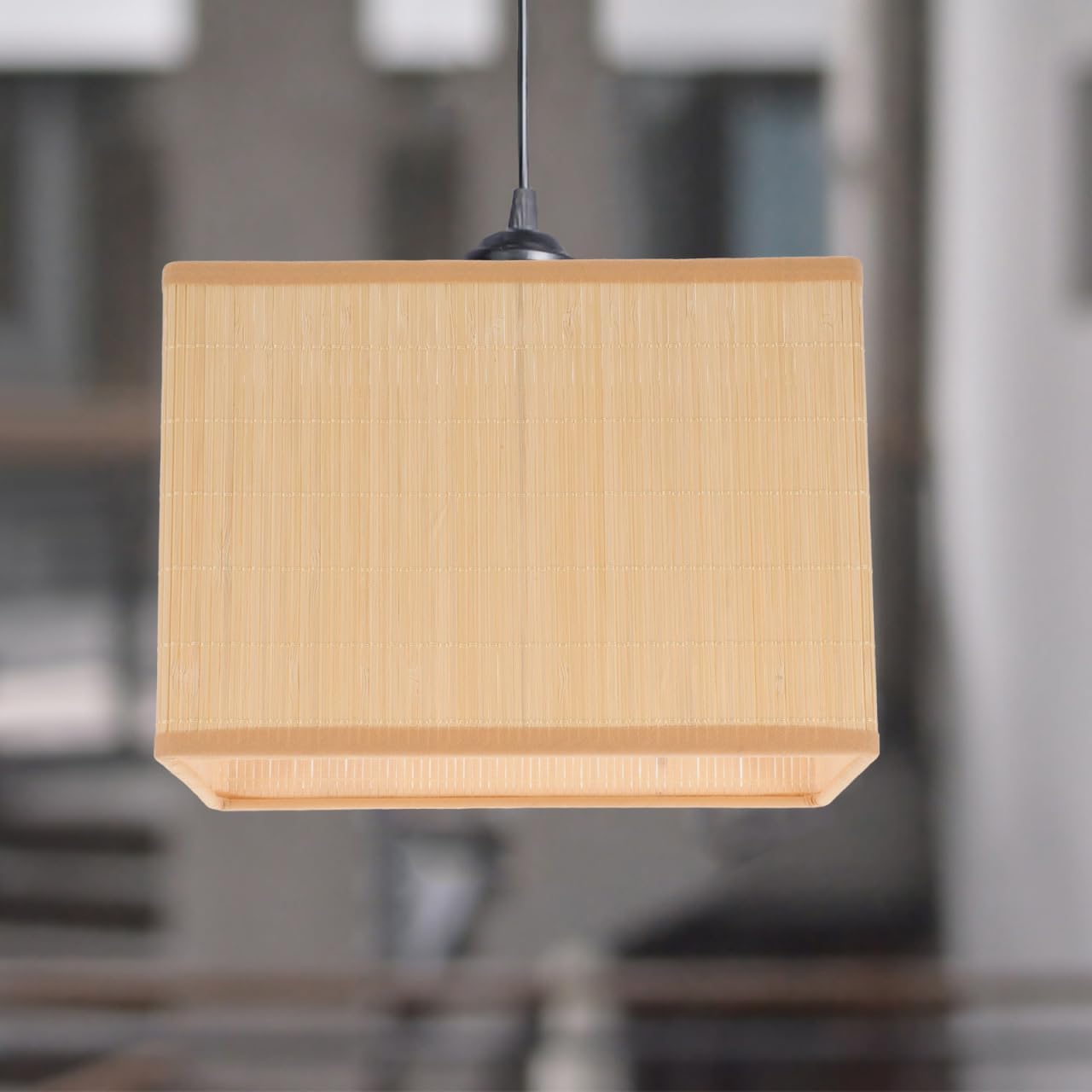 GLEAVI Rustic Woven Pendant Light Lampshade Lightweight Ceiling Lamp Cover for Living Bedroom Office Protective Rustic Style Hanging Lamp Shade Rectangular
