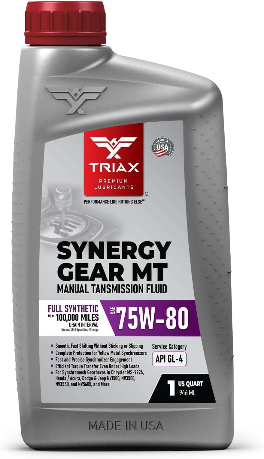 Gear Max MT 75W-80 GL-4 - Full Synthetic Manual Transmission Fluid - Gear Box Oil - Compatible with Chrysler MS 9224 - Honda MTF - Toyota Differential (1 Quart/0.946 L)