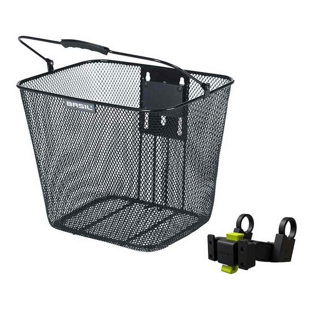 Basil Bilbao Bicycle Basket - Front Wheel - Includes KF System - Robust Handlebar Basket - Weatherproof - Black