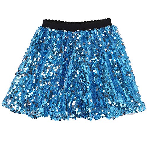 Flofallzique Blue Sequin Girls Skirt Sparkle Kids Shorts Shinny Glitter Girls Clothes(6, Blue)