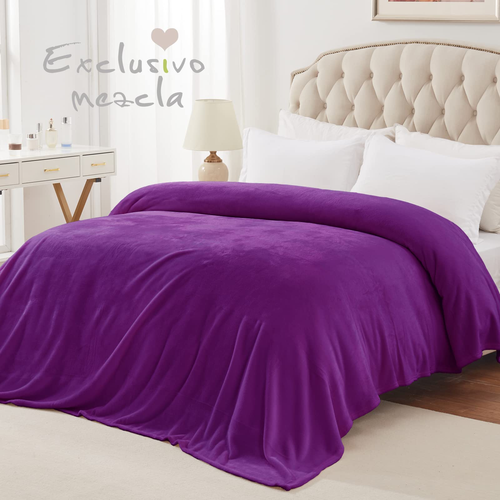 Exclusivo Mezcla Fleece Blanket Double Size for Bed Super Soft and Warm, All Season Use, Cozy, Plush, Lightweight, 150x200 CM, Purple - Image 2