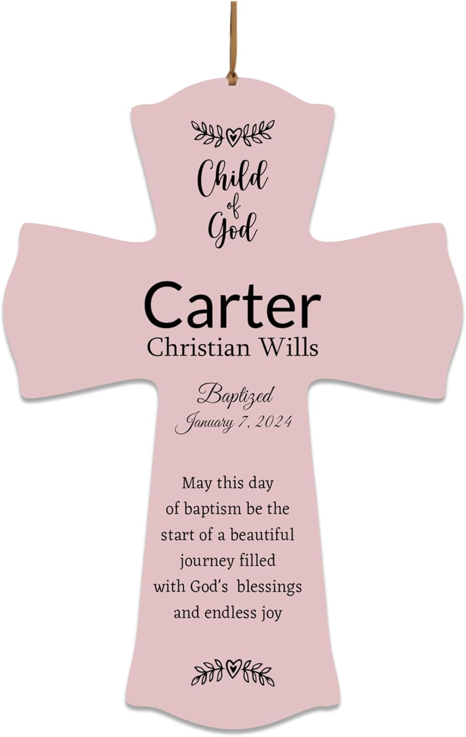 Personalized Cross Baptism 1st Holy Communion Christening Custom Wall Cross (large 8.5x11, Pink)