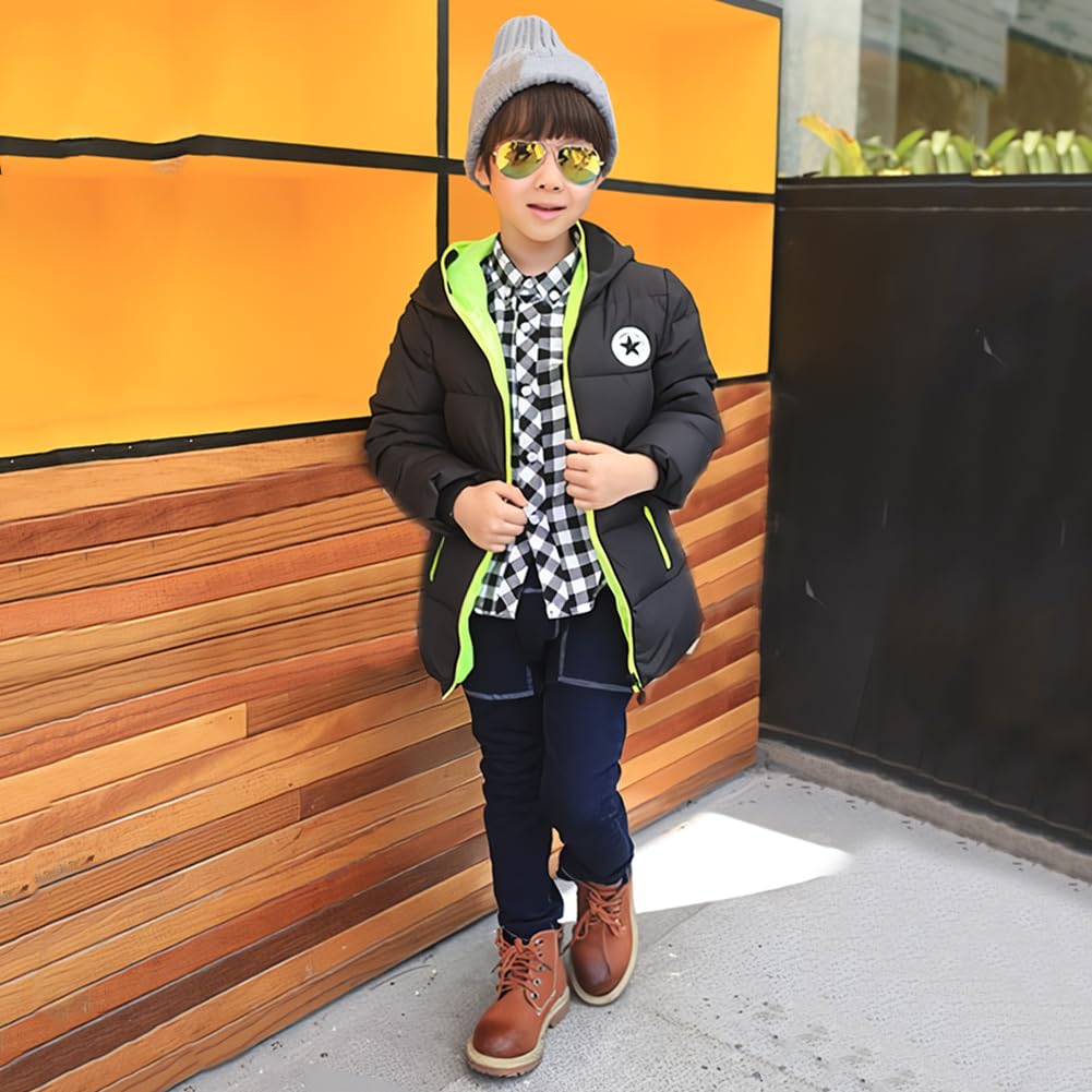 Veste Matelassée Enfant à Capuche avec Lunettes Doudoune Fille Zippée Manteau Hiver Garçon Épaissi Chaud