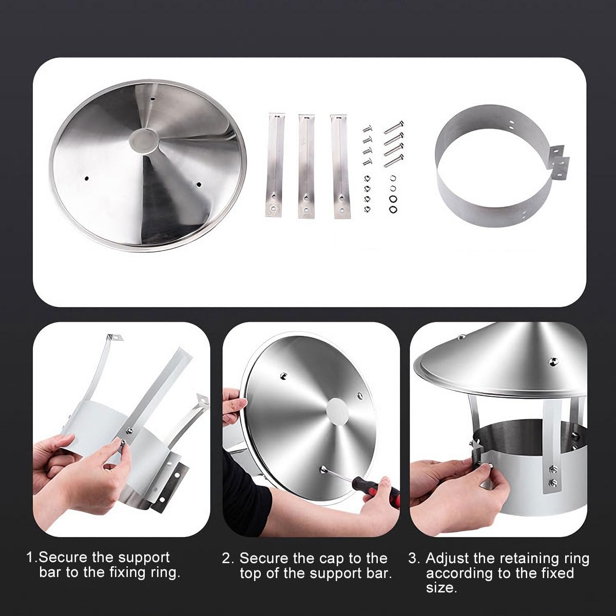 Copertura antipioggia per canna fumaria in acciaio inox 201 4,9 5,1 5,5 5,9 16 cm (13 cm)
