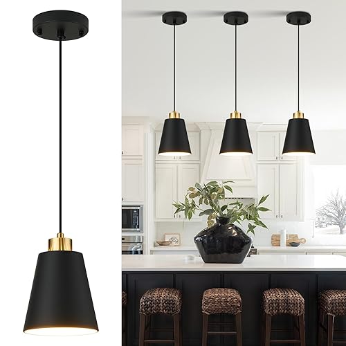 Matte Black Mini Pendant Light 7.87in Cone Kitchen Island Pendant