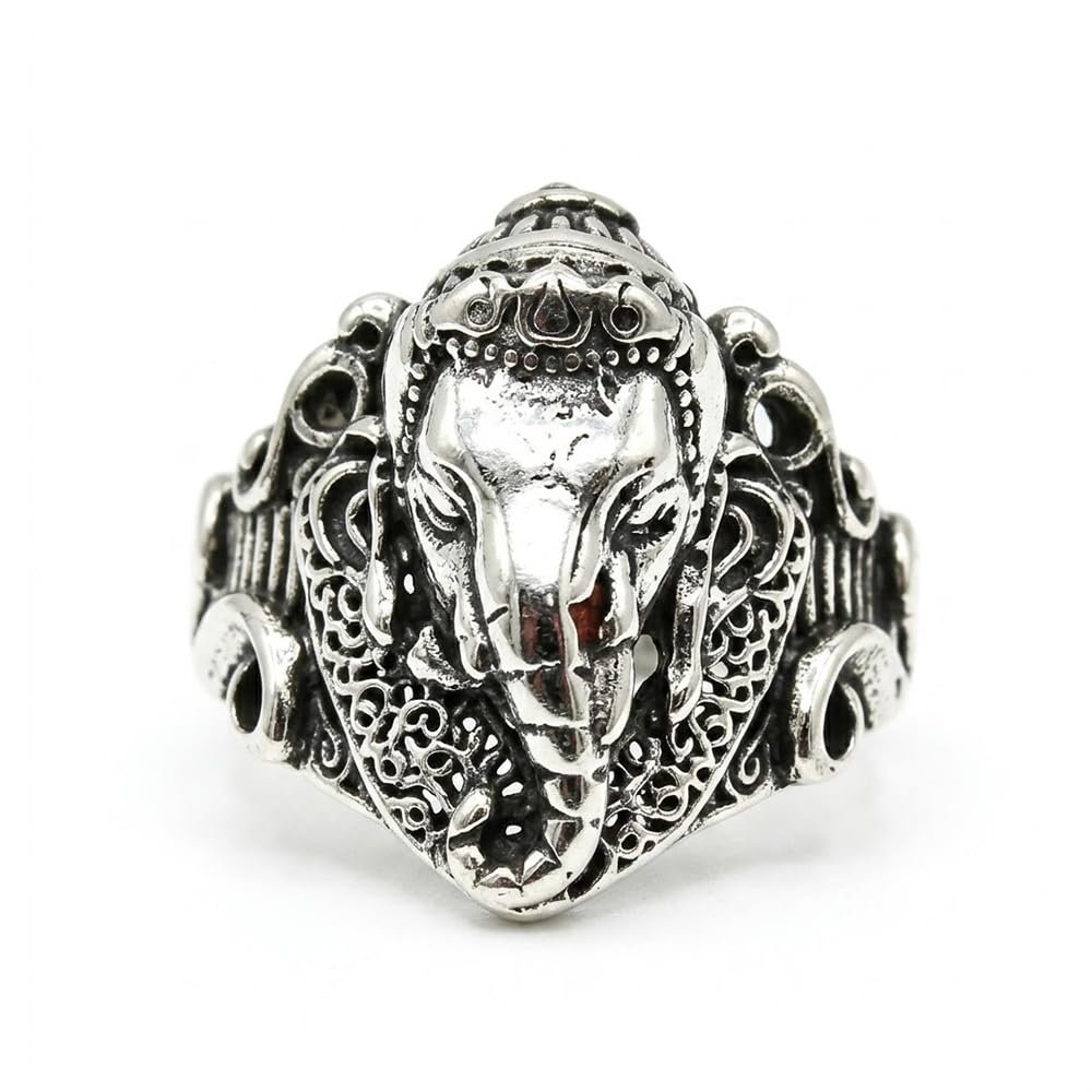 Vighnaharta Ganesh Ring for Men and Women, Silver Oxidised Antique, Adjustable, Spiritual Statement Jewellery-picture-53