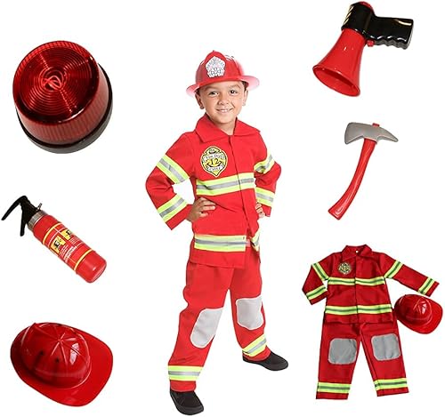 Disfraz de bombero con luces para niños con sombrero jefe de Bomberos