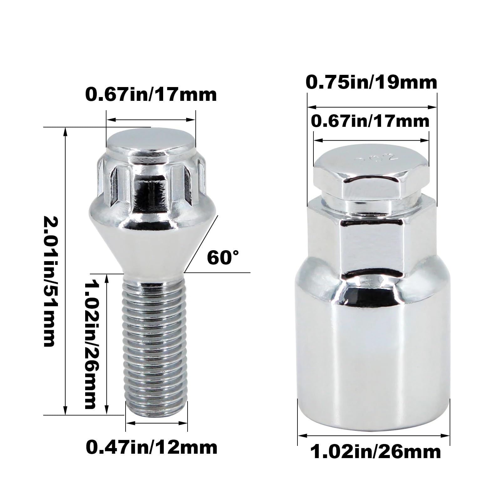 Compatibile con Nissan 5 pezzi bulloni ruota dadi antifurto M12 x 1,5 con chiave di bloccaggio perno ruota in lega base conica Bulloni Ruota