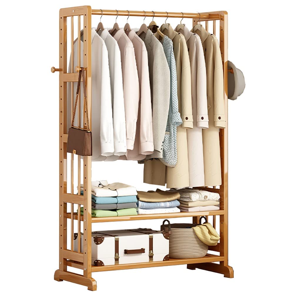 MYUYEE Clothes Rack Bamboo Coat Rack With Clothes Rail Open Wardrobe With Shoe Rack For Bedroom Hallway Maximum Load Capacity 100 Kg 50/70/90 X 35 X 165 Cm(90Cm)