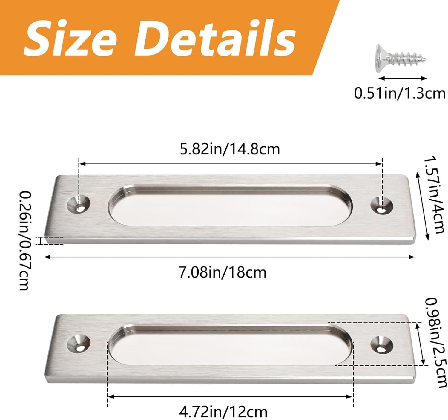 MOROBOR Rectangual Recessed Sliding Door Pulls, 8pcs Brushed Steel Finger Pull Aluminum Alloy Closet Flush Pulls with Mounting Screws for Sliding Barn Door/180mm