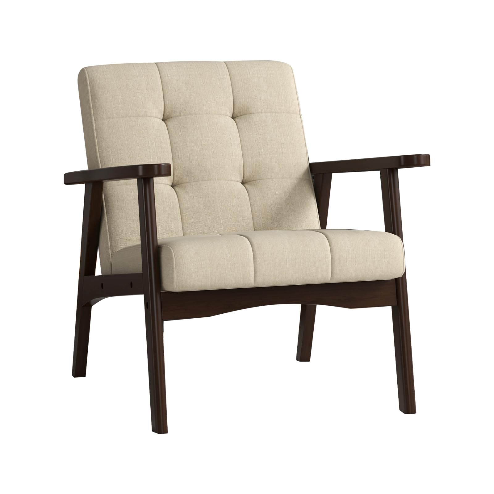 Bonzy Home Mid-Century Modern Accent Chair, Upholstered Fabric Armchair with Solid Wood Frame, Comfy Retro Leisure Chair Reading Chair for Living Room, Bedroom