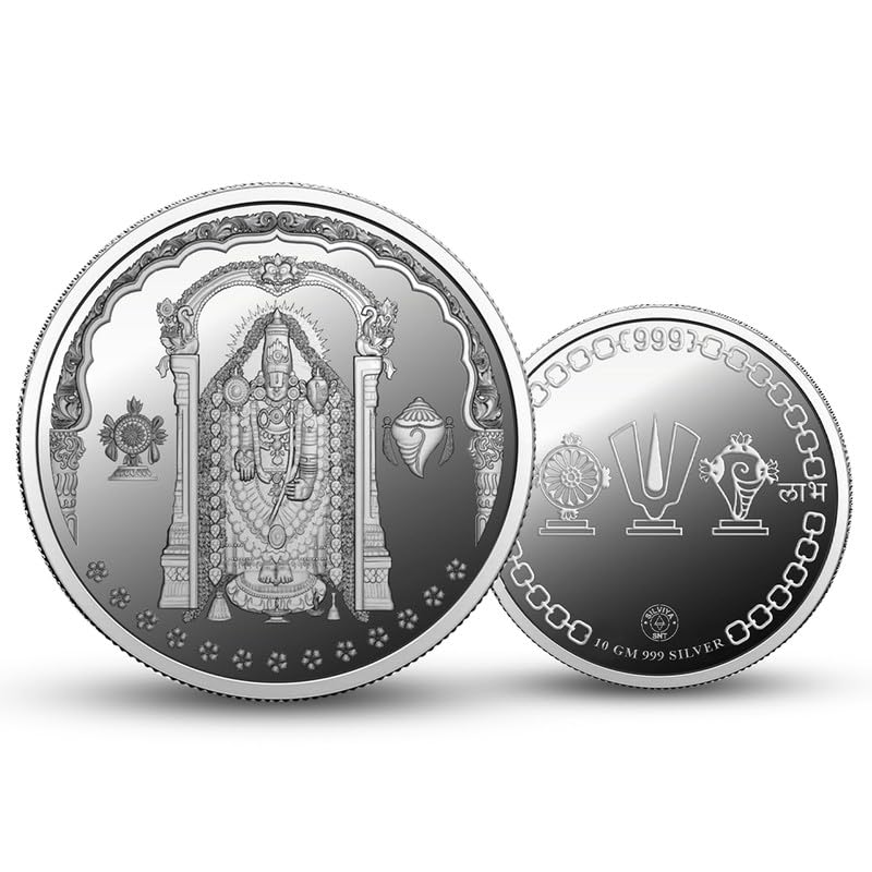 BIS Hallmarked Tirupati Bala Ji Temple 999 Pure Silver Coin Round Shape (5g, 10g): Lord Venkateshwara Devotee - Temple Pilgrimage Souvenir - Religious Gift - Blessing Keepsake - Divine Token