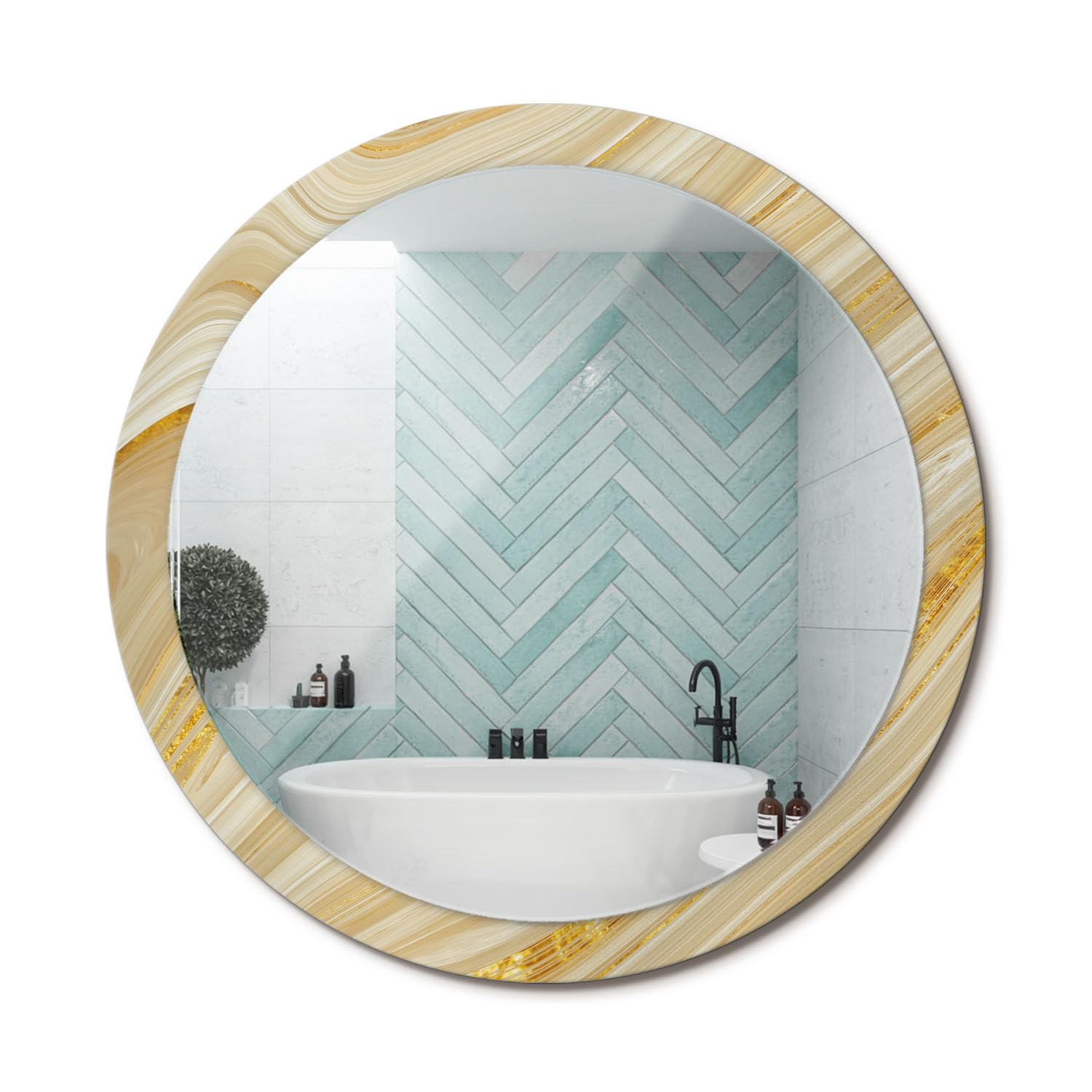 Miroir mural rond contemporain pour agrandir une entrée sombre avec cadre en verre