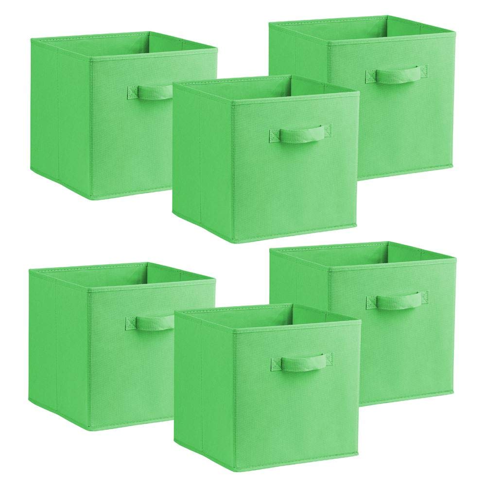 Simpa Lime Green Urban Living Multi Purpose 31Cm Cubic Storage Box Collapsible Organiser Storage Cube Basket Bin For Clothes, Toys, Books, Dvds, Bedding, Towels And More... ( X6)