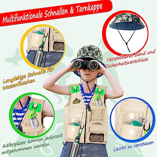 Kit Esploratore all'aperto - Set Cattura Insetti con Gilet, binocolo, Torcia elettrica, Regalo di Compleanno del Giocattolo di Avventura di Campeggio per Ragazzi e Ragazze di età 3-12 Anni - immagine 5