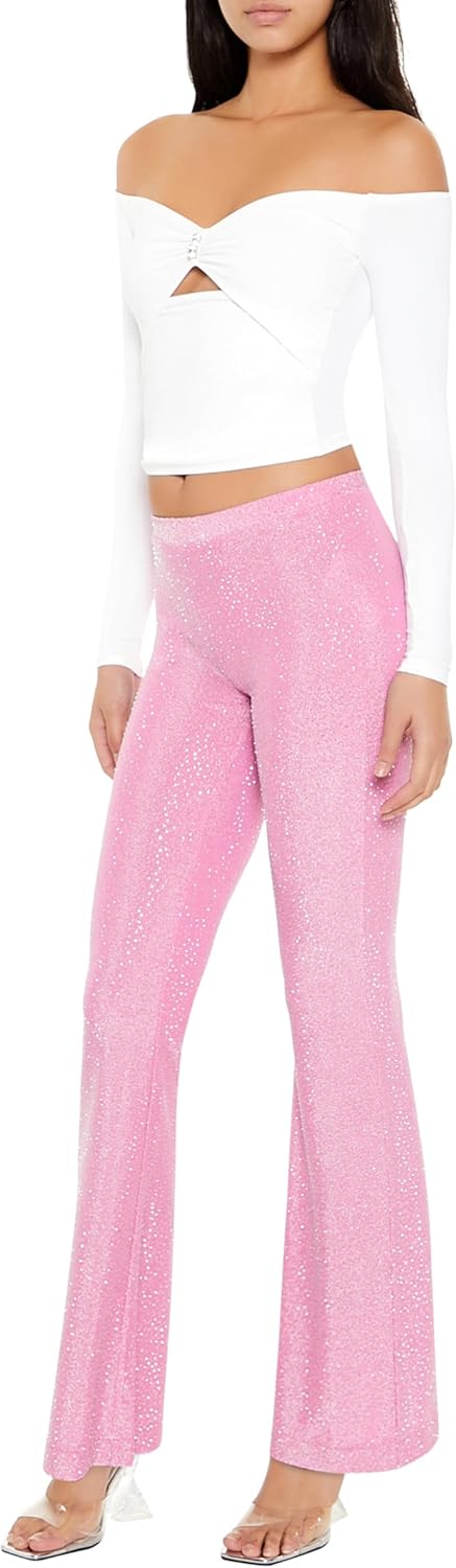 Forever 21 Womens Glitter High-Rise Flare Pants - Image 3