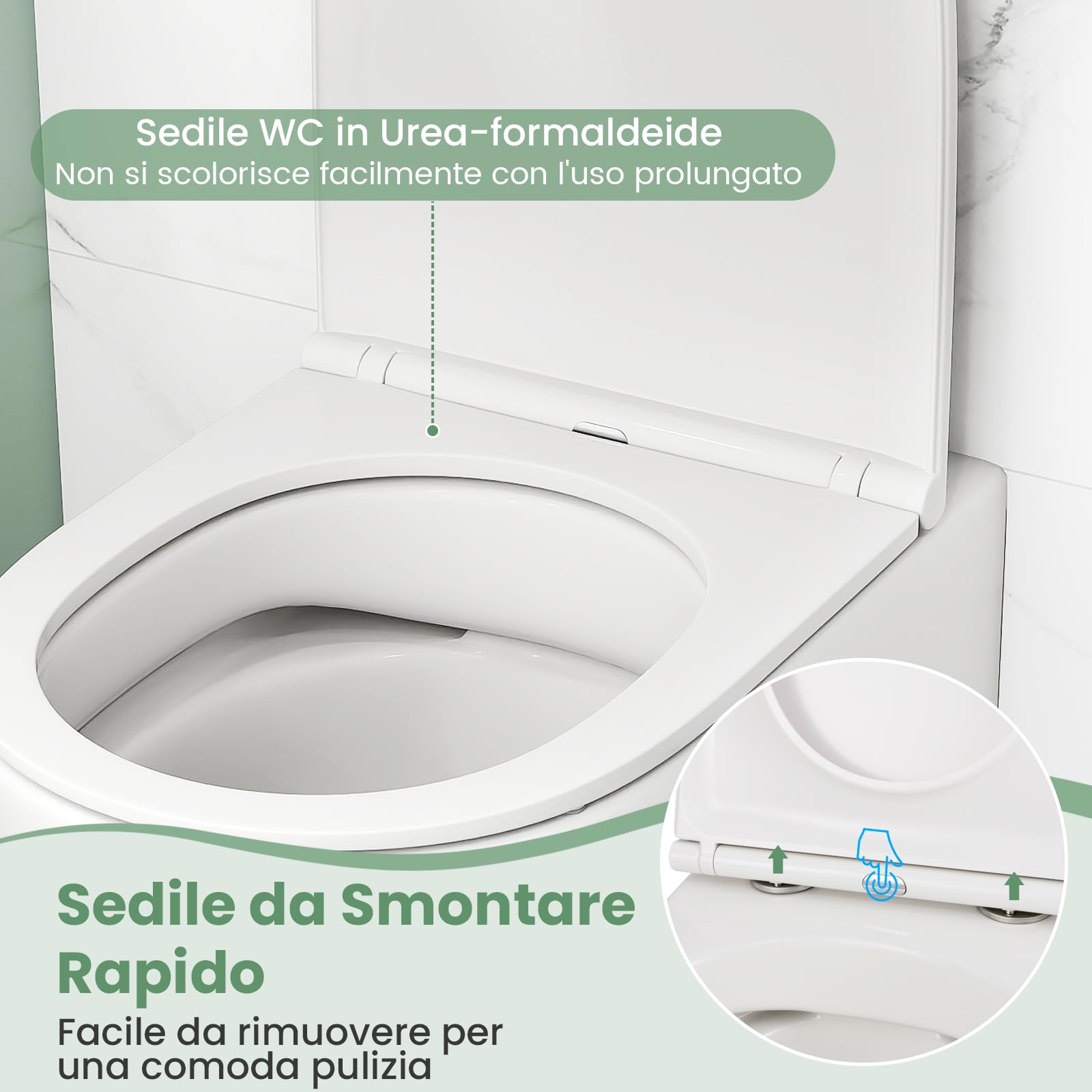 COSTWAY Sanitari Bagno a Muro, Sanitari Bagno Sospeso con Sistema di Doppio Scarico, Meccanismo di Chiusura Ammortizzata e Accessori di Montaggio, Facile da Pulire