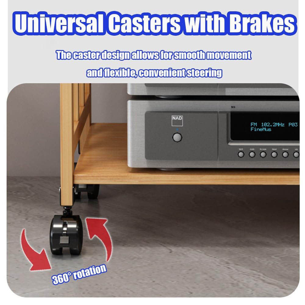 Medienregal, CD-Player-Ständer, Bewegliches HiFi-Audio-Rack(2 Tier 60x38x53cm)