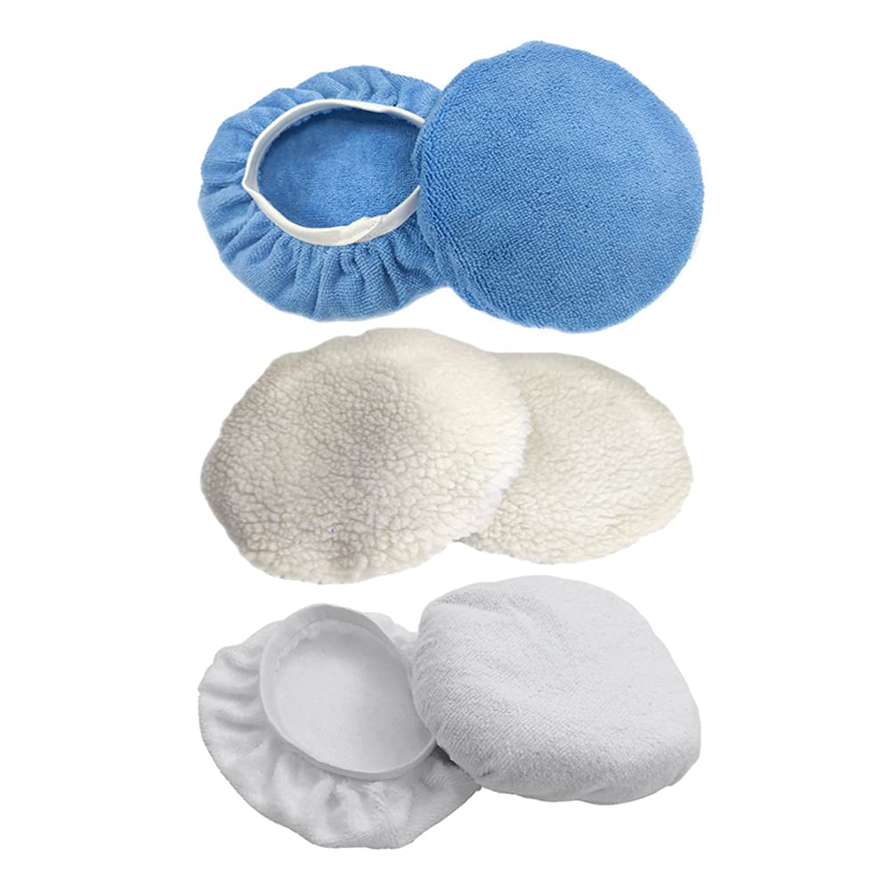 Pamtns Lot De 6 Bonnets De Polissage 230-250mm - Tampons Microfibre, Éponge Et Peluche Pour Machine à Polir Voiture