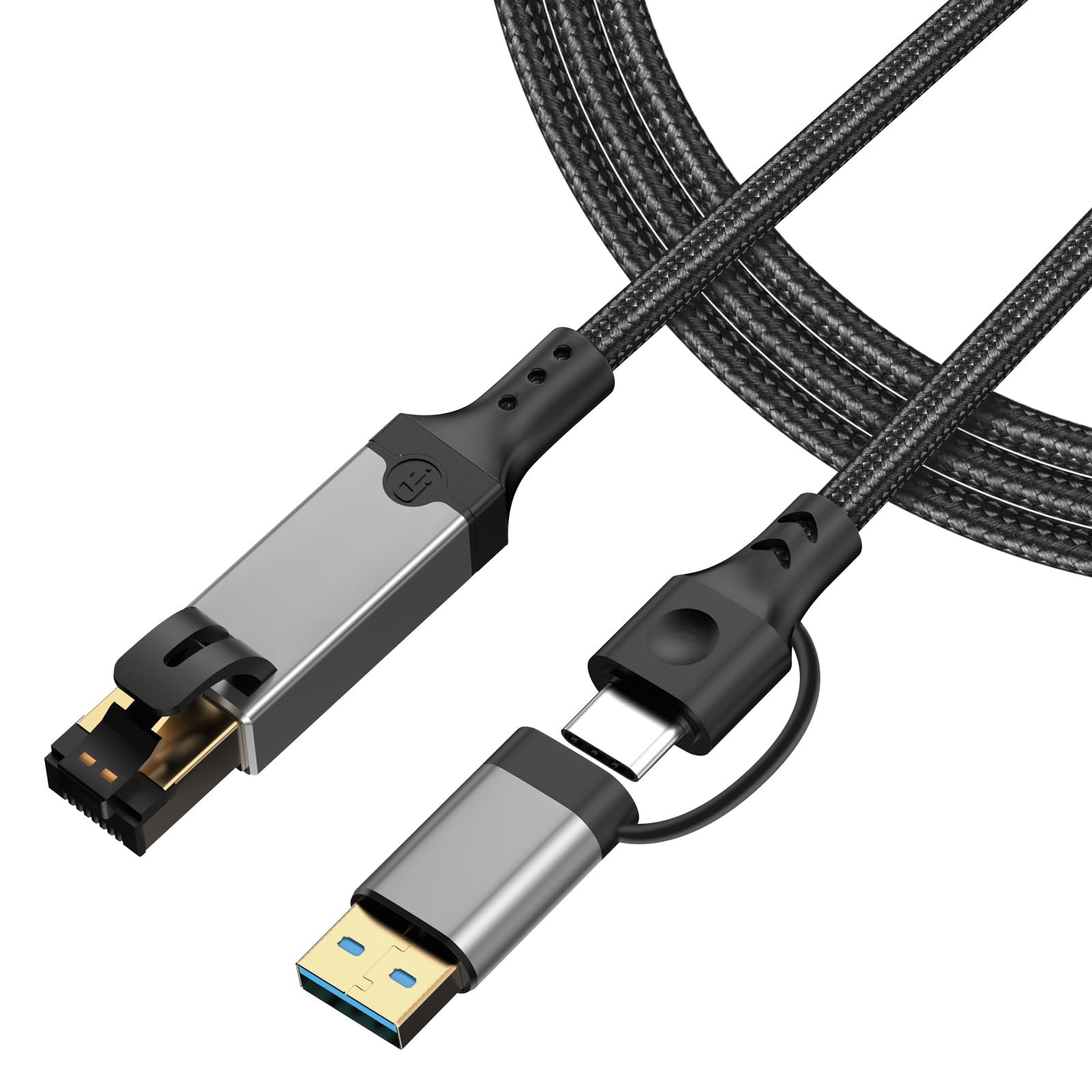 2-IN-1 Ethernet to USB A/C Cable Adapter, USB 3.0 to Ethernet Cable - 6.6FT, USB C to RJ45 Gigabit Network Adapter for Laptop, Compatible with MacBook/Surface/iPad Pro/Phone, Windows 11/10/8/7, Mac OS