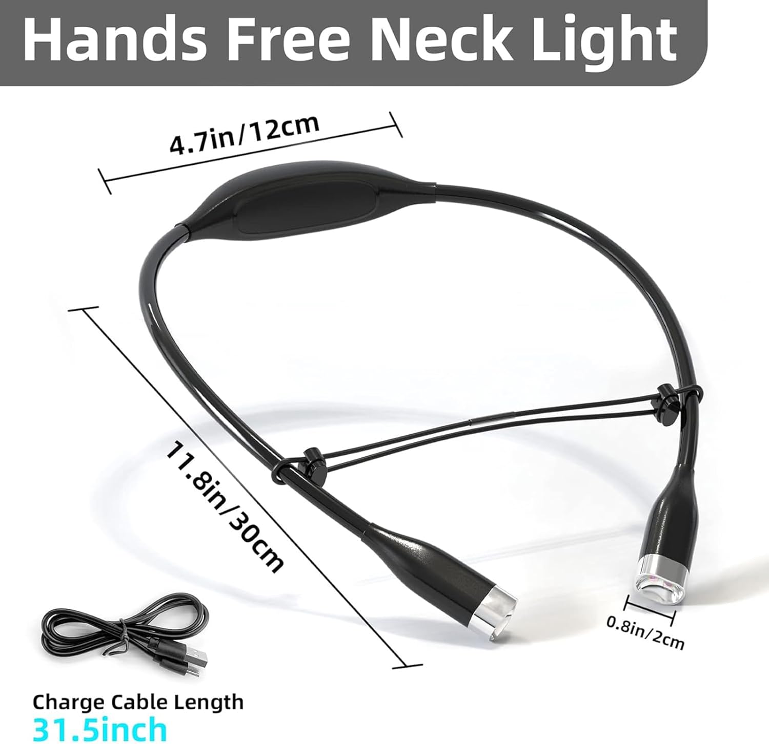 LED Neck Light 360Degrees Adjustable Arms Fast Charging Portable Book Light Suitable for Night Running Camping Rechargeable USB Neck Lamp