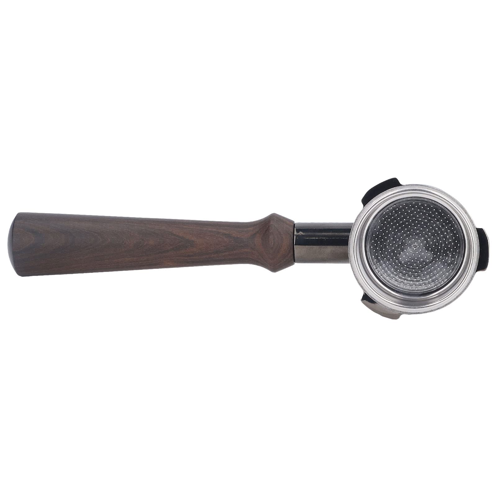 Portafiltro per caffè Portafiltro senza fondo in lega di zinco ergonomico con manico in palissandro nero da 51 mm per macchine da caffè