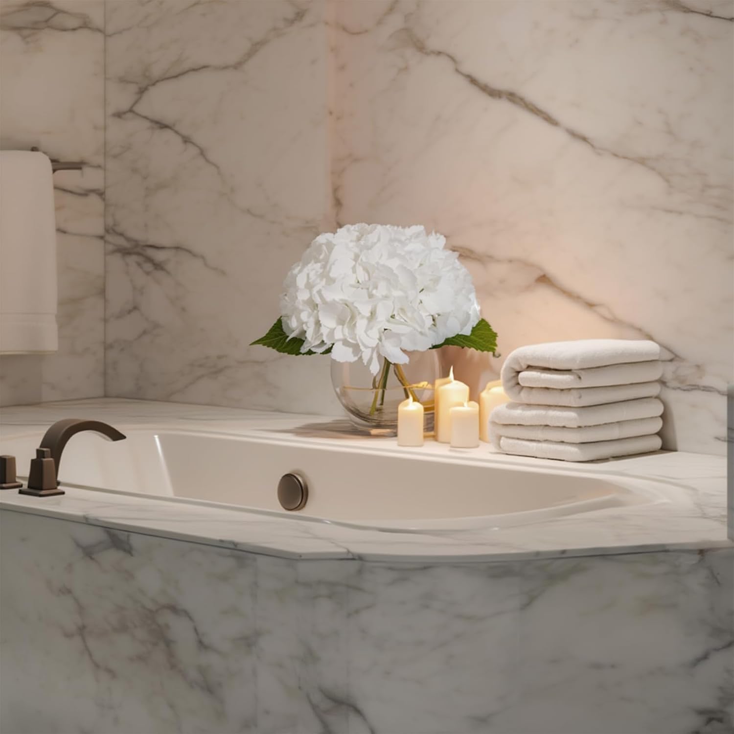 White Hydrangea Artificial Flowers with Vase Faux Hydrangea Flowers Real Touch Flowers with Faux Water for Home Decor Table Centerpieces - Image 7