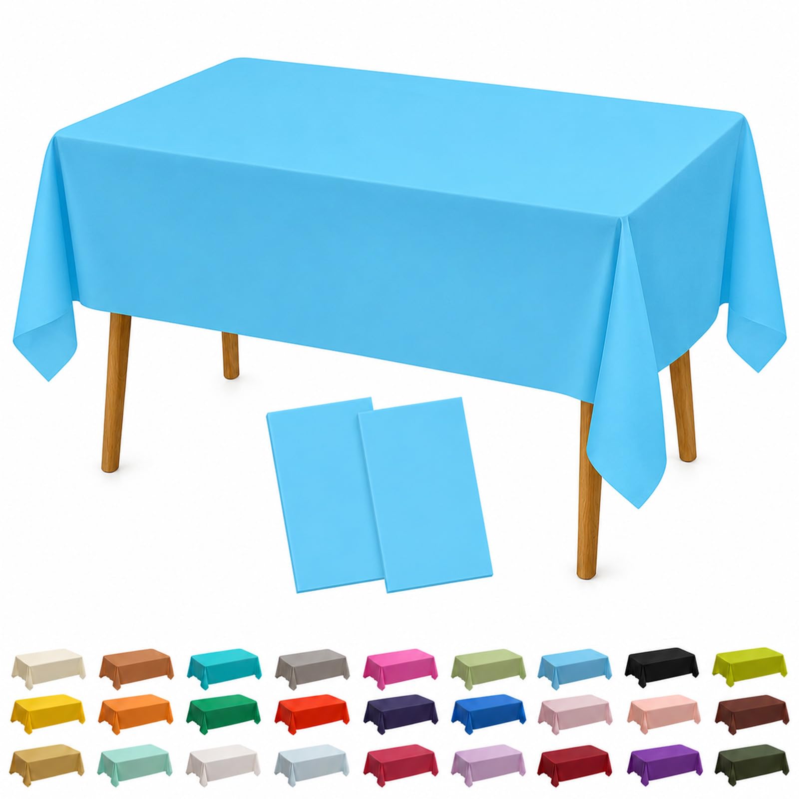 AURALIN 2 Pack Tablecloths 137x274cm Solid Colour Heavy Duty Wipe Clean Table Covers for Parties Waterproof & Oilproof PEVA Table Cloth for Weddings Picnics Banquets and Daily Dining (SkyBlue)
