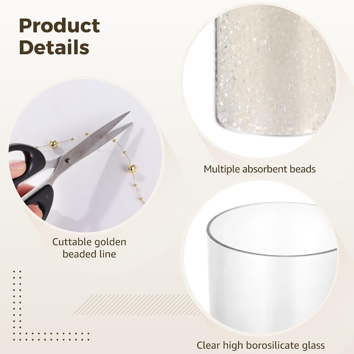 OMISTAR 12 Set Floating Candle Vases for Centerpieces - Including 3 Sizes Cylinder Vases, Floating Candles, Golden Beaded Lines, and Absorbent Beads for Wedding, Party, Home Decoration
