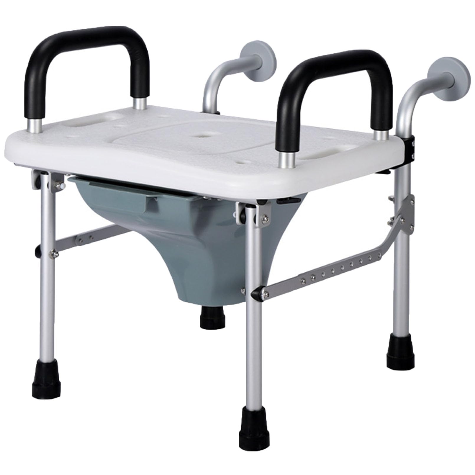 Folding Aluminum Alloy Bedside Commode Chair, Portable Toilet, Supports Weighing Up to 200 Lbs. Durable Toilet Chair for Adults and Seniors, Removable Pail, Splash Guard, White