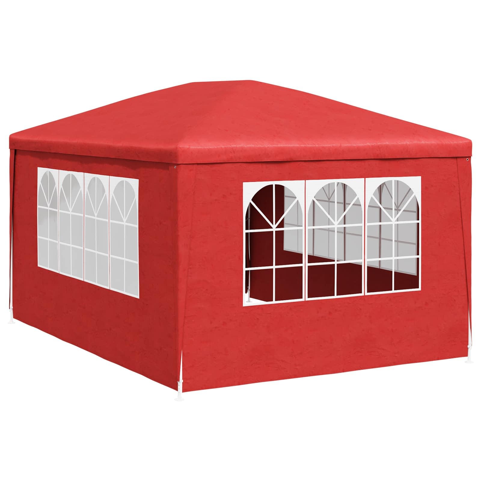 Partyzelt mit Wand Rot 400 x 300 x 255 cm, Outdoor Partyzelt aus Polyethylen und Stahl mit abnehmbaren Seitenwänden und transparenten Fenstern für Gartenpartys und Events