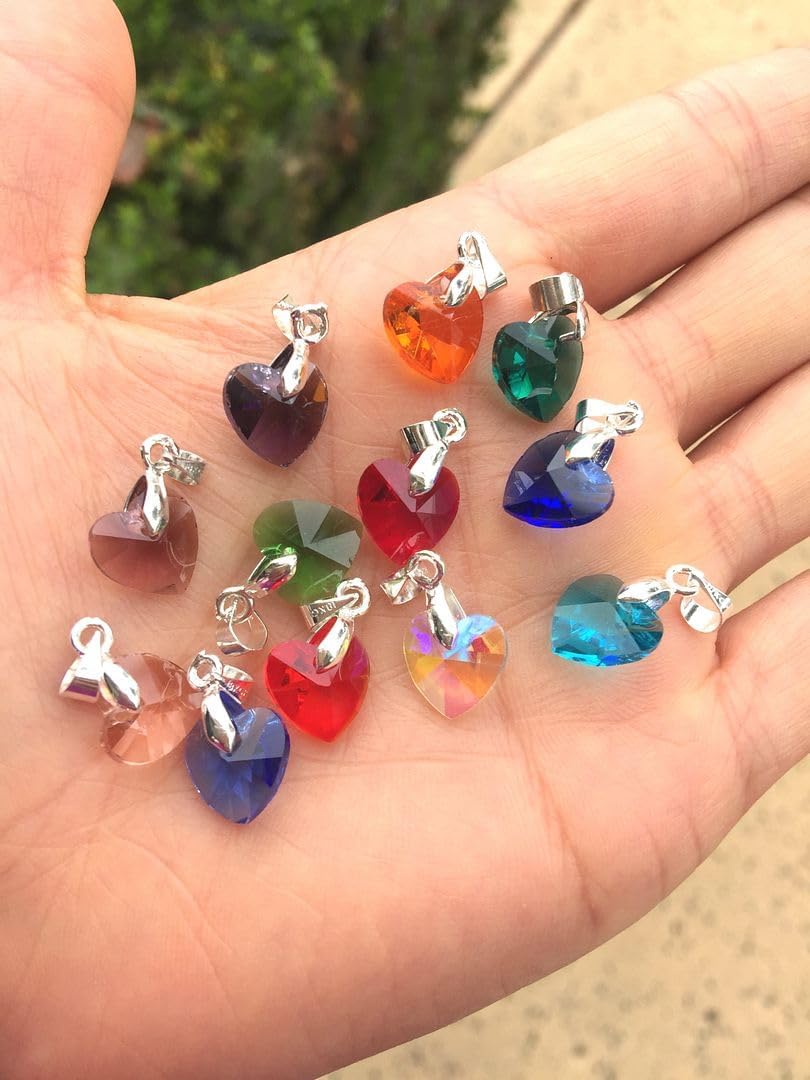 Adabele 3 Sets Dangle Birthstone Pendant Drops with Clasp 10mm Heart Crystal Drop Bead with Pinch Bail (36pcs) for Jewelry Craft Making BL15