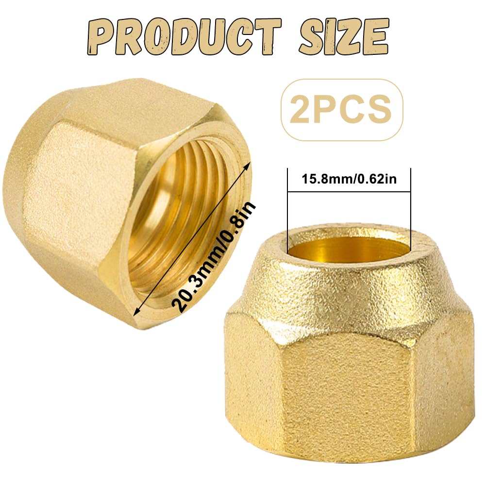 2 dadi filettati da 5/8 pollici per tubi refrigeranti da 5/8" per condizionatori d'aria da 5/8", tubo per il montaggio di condizionatori d'aria split