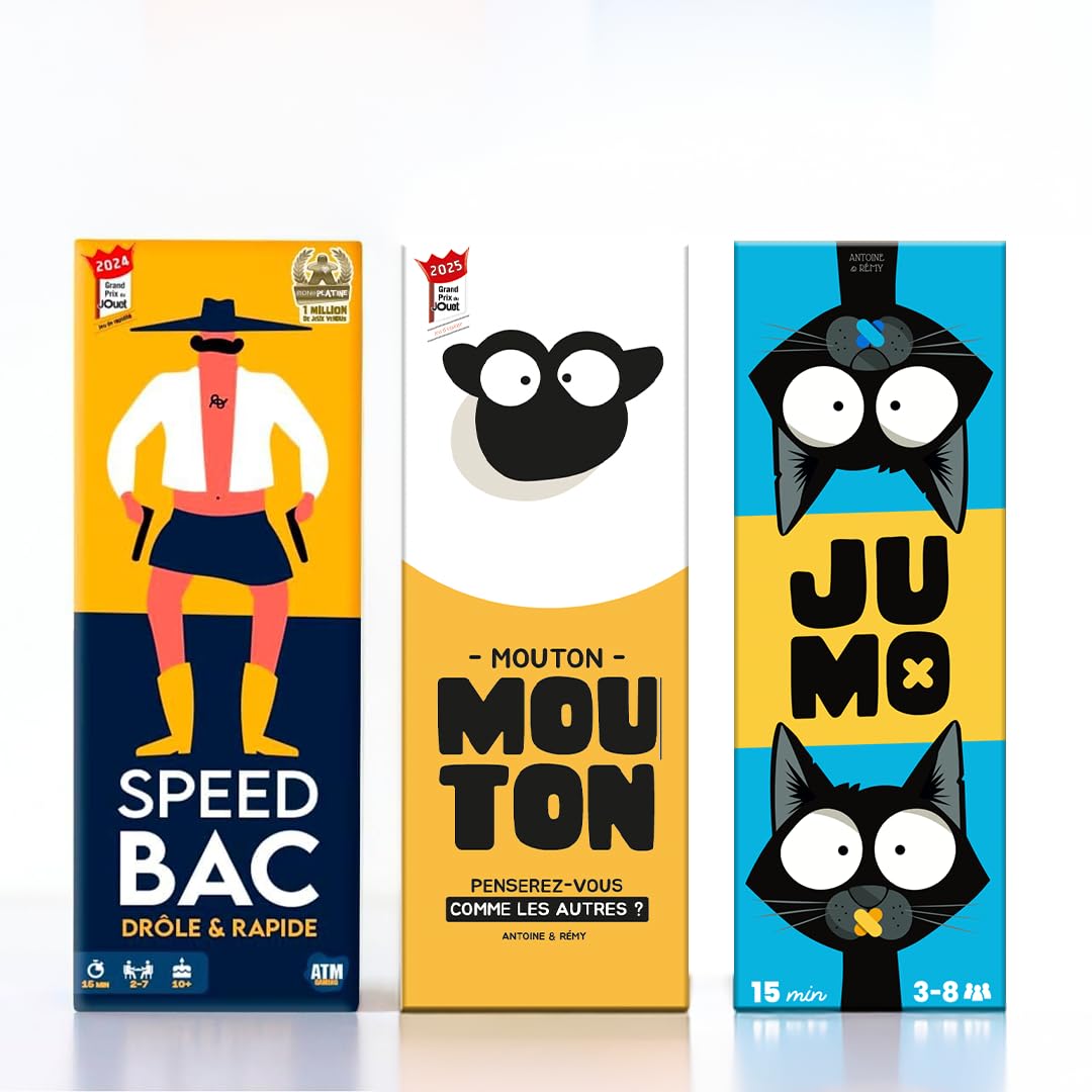 ATM Gaming Lot Speedbac + Mouton Mouton + Jumo - Jeu de société Famille et Amis - Parfait pour Mettre l'ambiance - 2 à 9 Joueurs - Grand Prix du Jouet 2024 & 2025 - Dès 10 Ans