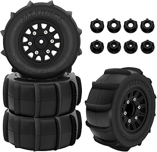 GLOBACT 12mm/14mm Hex RC Wheels and Tires for 1/10 Scale Arrma Senton Tires Traxxas Slash Tires Axial Redcat Rc4wd Hex Detachable Replacement Snow Tires Desert Tires(Black 4 Pcs)