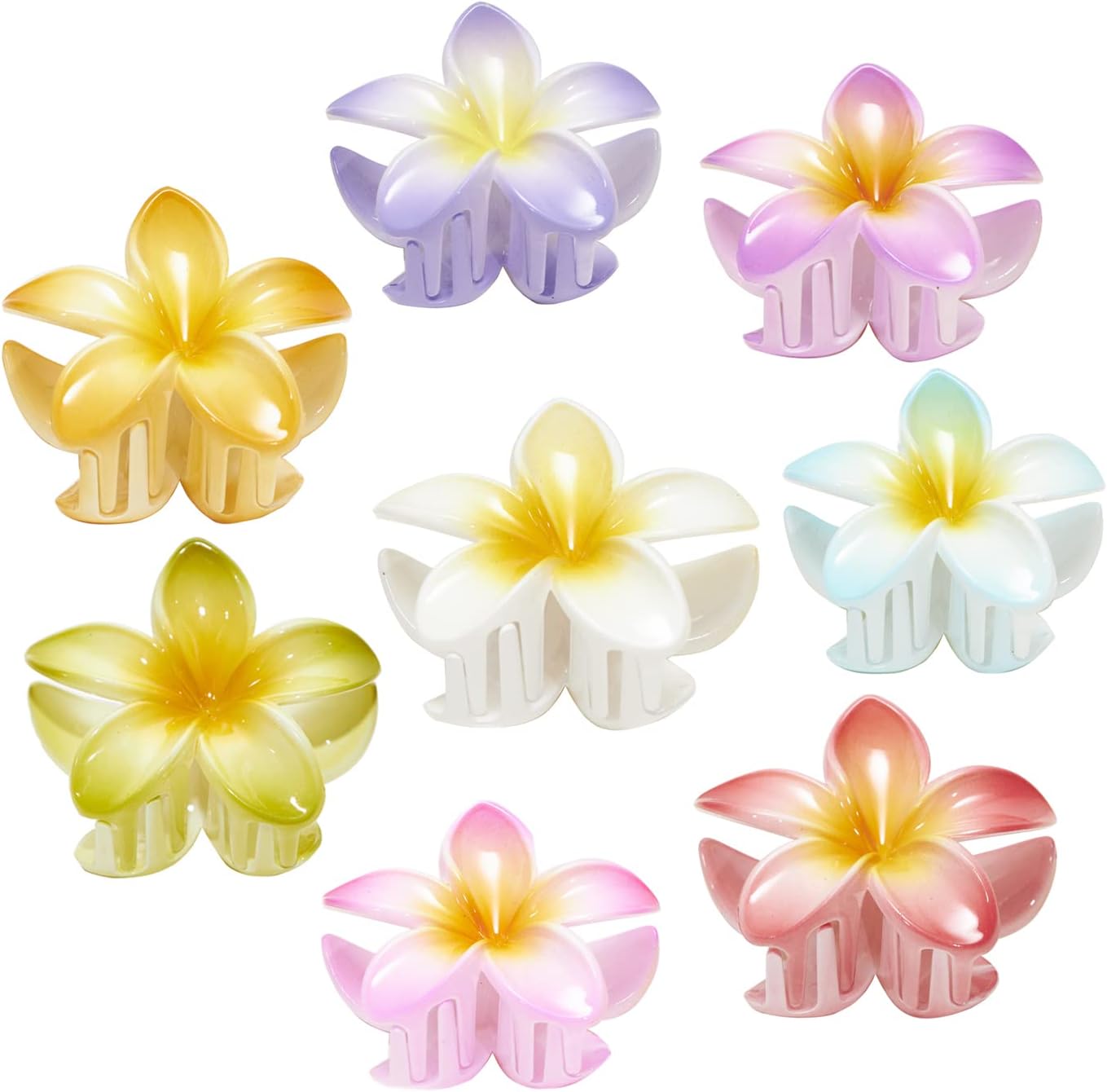 8Pcs Flower Hair Clips - Large 3.2 inch Medium Claw Clips for Thick & Thin Hair, Strong Hold Nonslip Plumeria Beach Hair Accessories