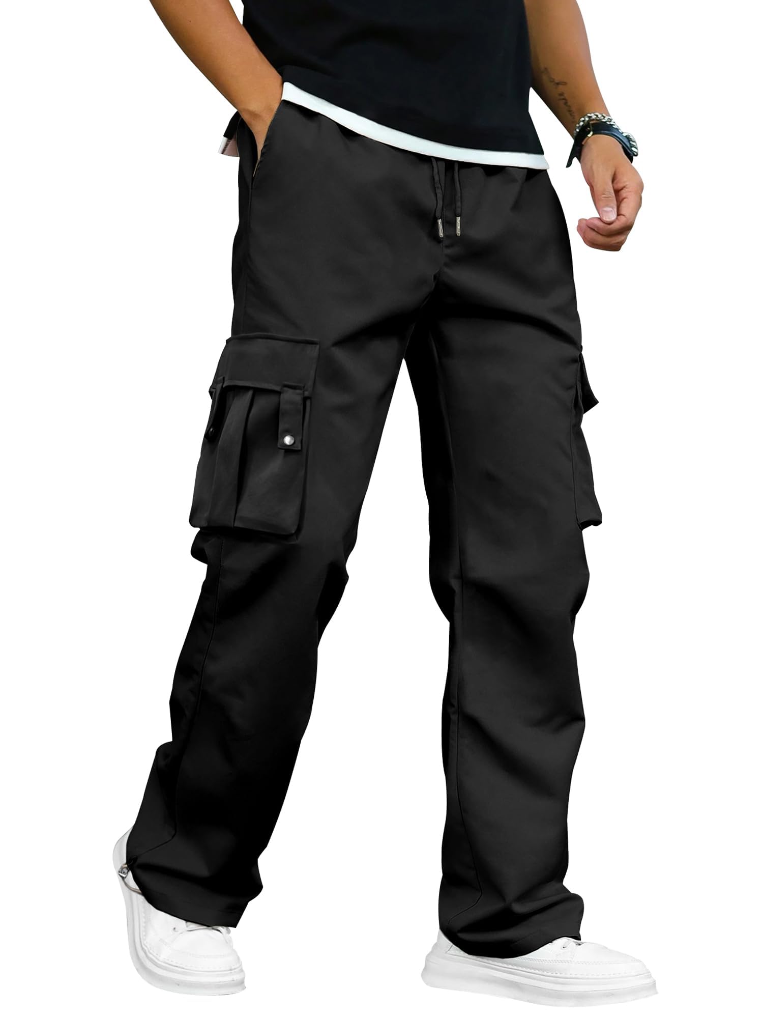 Men's Casual Cargo Pants with Drawstring Hems Relaxed Fit Joggers