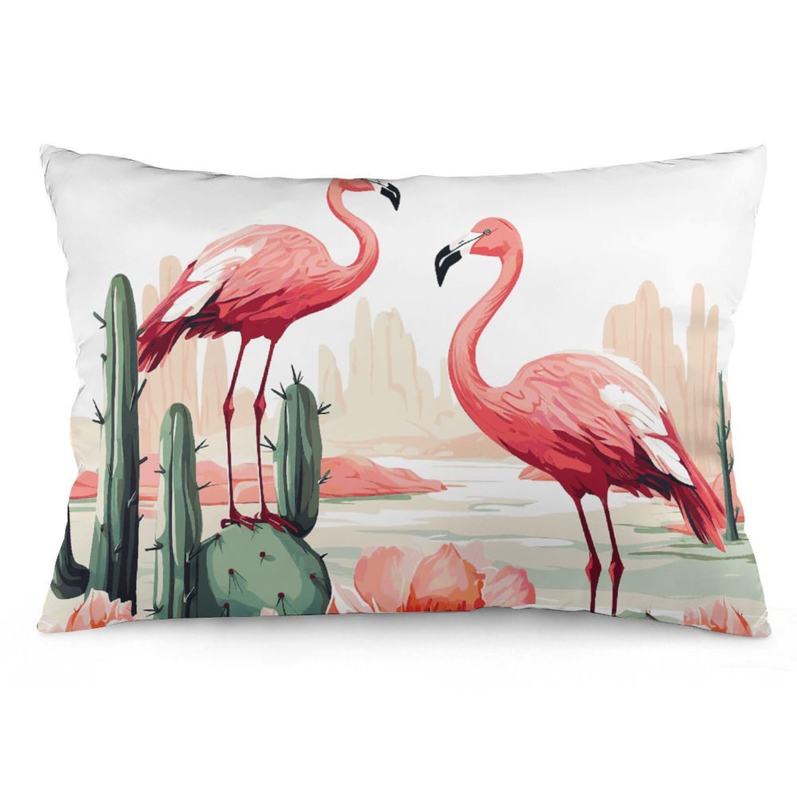 Velvet Pillowcases Standard Size 12 "x20, Ultra Soft Breathable Pillow Cases for Bed, Luxury Cozy Fuzzy Pillow Shams, Lumbar Pillow Cover, Cactus Flamingo Rose Flowers Cushion Case Home Decor