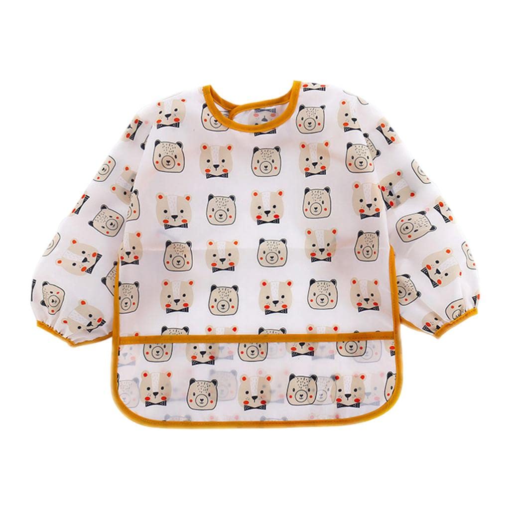 NIVAA Baby Feeding Bib Long Sleeve Waterproof Lunch Apron Brown Bear-image-32
