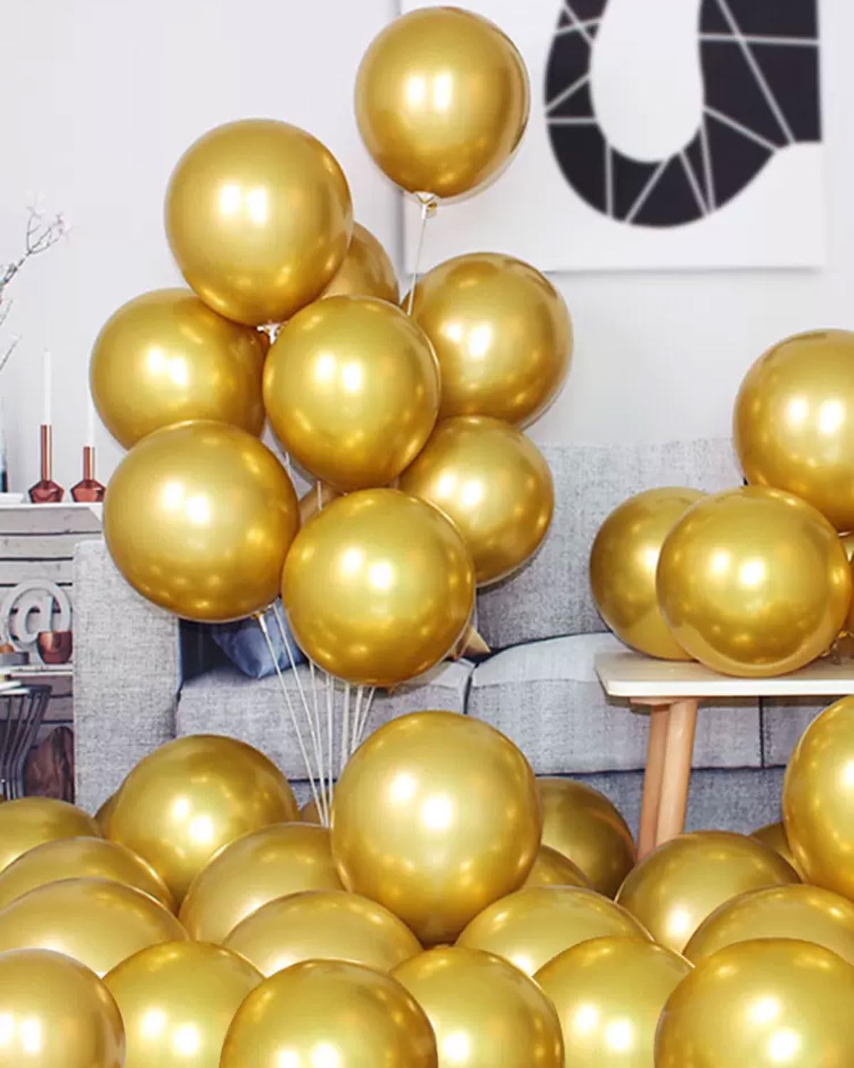 Photo 1 of 50 Pcs 13 Inch Latex Metallic Chrome Gold Balloons for Party Birthday Baby Wedding Decoration