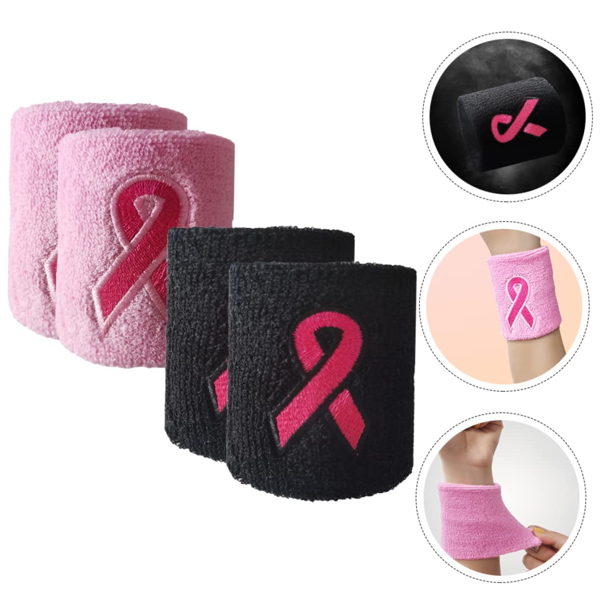 Lot de Bracelets De Poignet Respirants pour Fitness Supports De Poignet Transpiration pour Sensibilisation Cancer du Sein pour Course Basketball Et