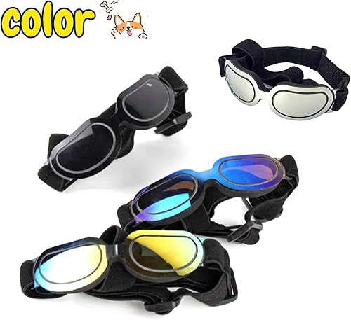Miniatura 5 de Gafas de sol para perros Robustas gafas de protección UV para perros pequeños y medianos, correa ajustable (amarillo)