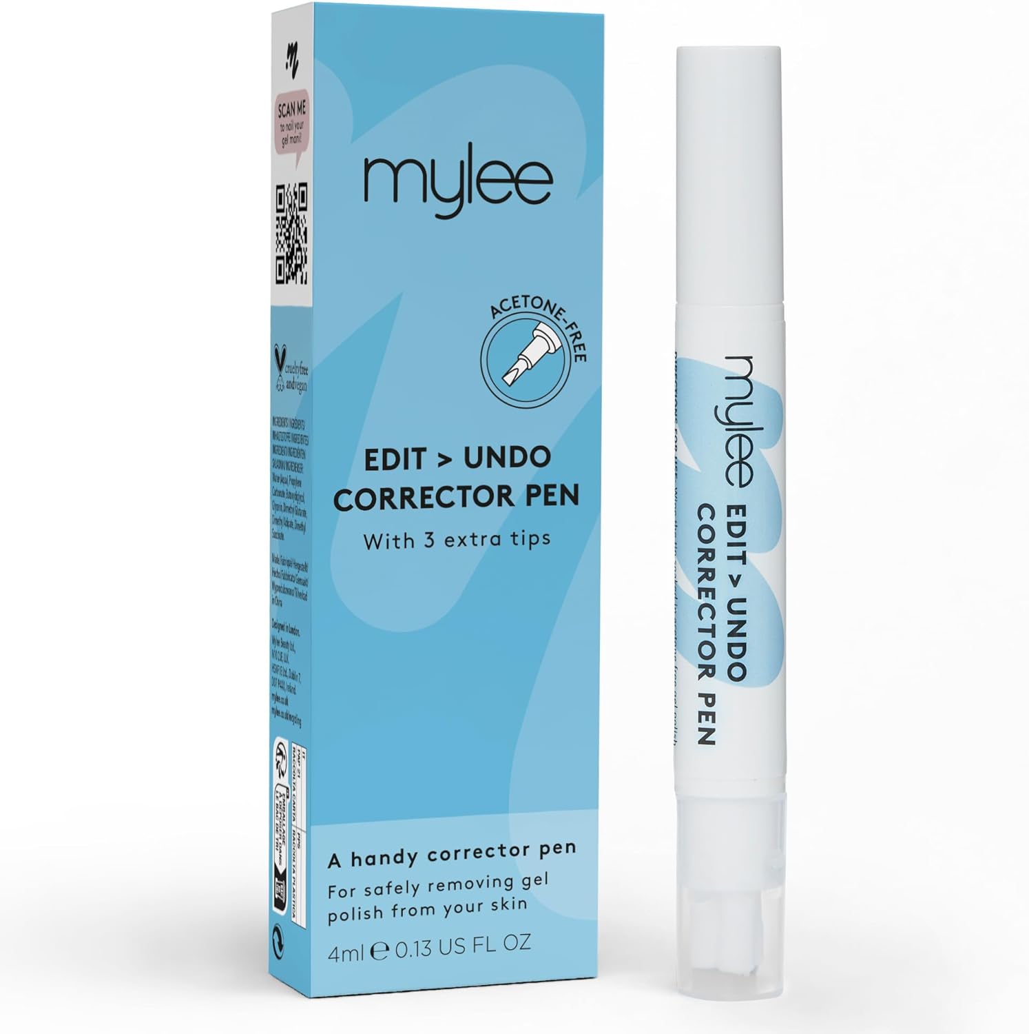 Mylee Edit Undo Hervulbare Nagellak Correctorpen: Breng Gemakkelijk Vlekkeloze Manicures Aan – Gellak Remover zonder Aceton met Reservetips voor Schone Resultaten