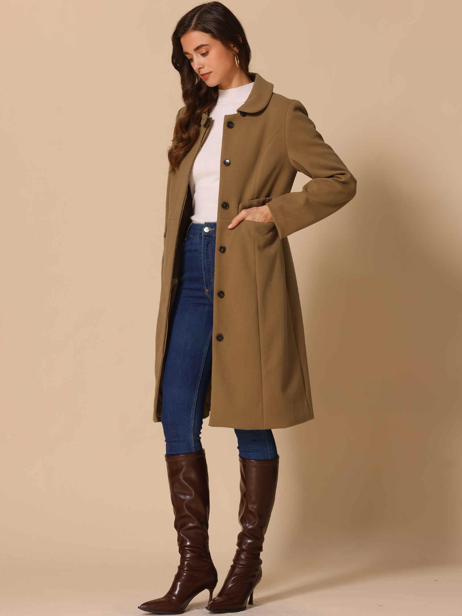 Allegra K Donna Cappotto Lunghi Invernale Elegante Cappotti Per Bottoni Tasche A Maniche Lunghe