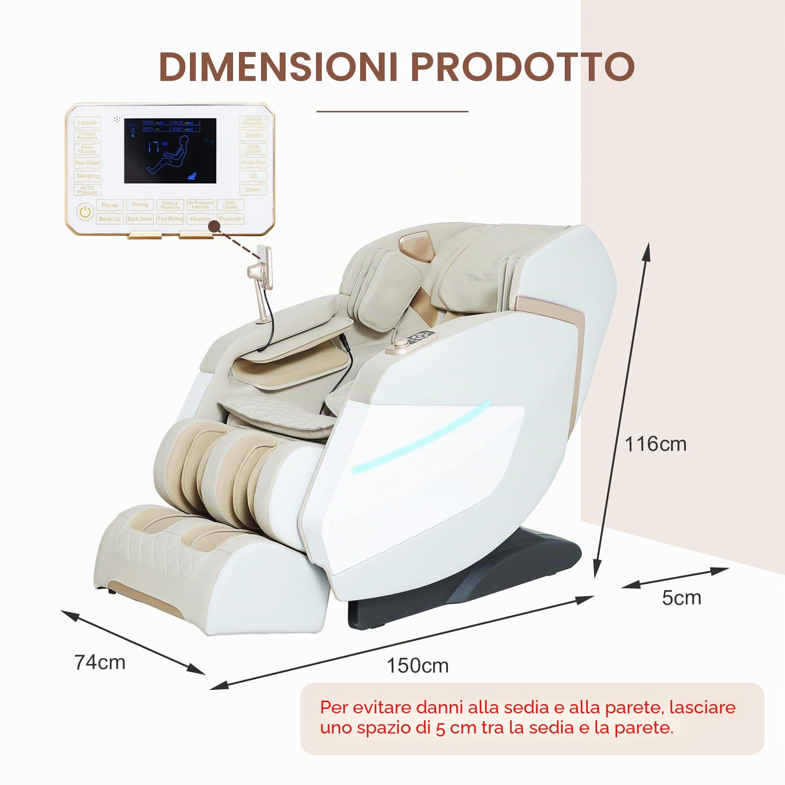 Nuova Poltrona Massaggiante 2025 Mano Robotica a 3D Su SL Track，Shiatus Full Body，Air Bag e Terapia di Calore, AI Comando Vocale Zero Gravity ，Bluetooth Casse Audio (Beige)